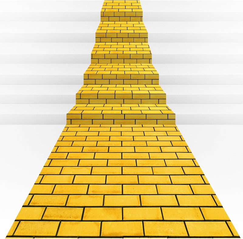 Jectivs 3Pcs Total 4.5x27 Feet Yellow Brick Road Floor Runner for Wizard Oz Party Decorations,Long Disposable Brick Stone Wall Backdrop Tablecloth for Halloween Princess Cosplay Medieval Castle Party Supplies - Image 1